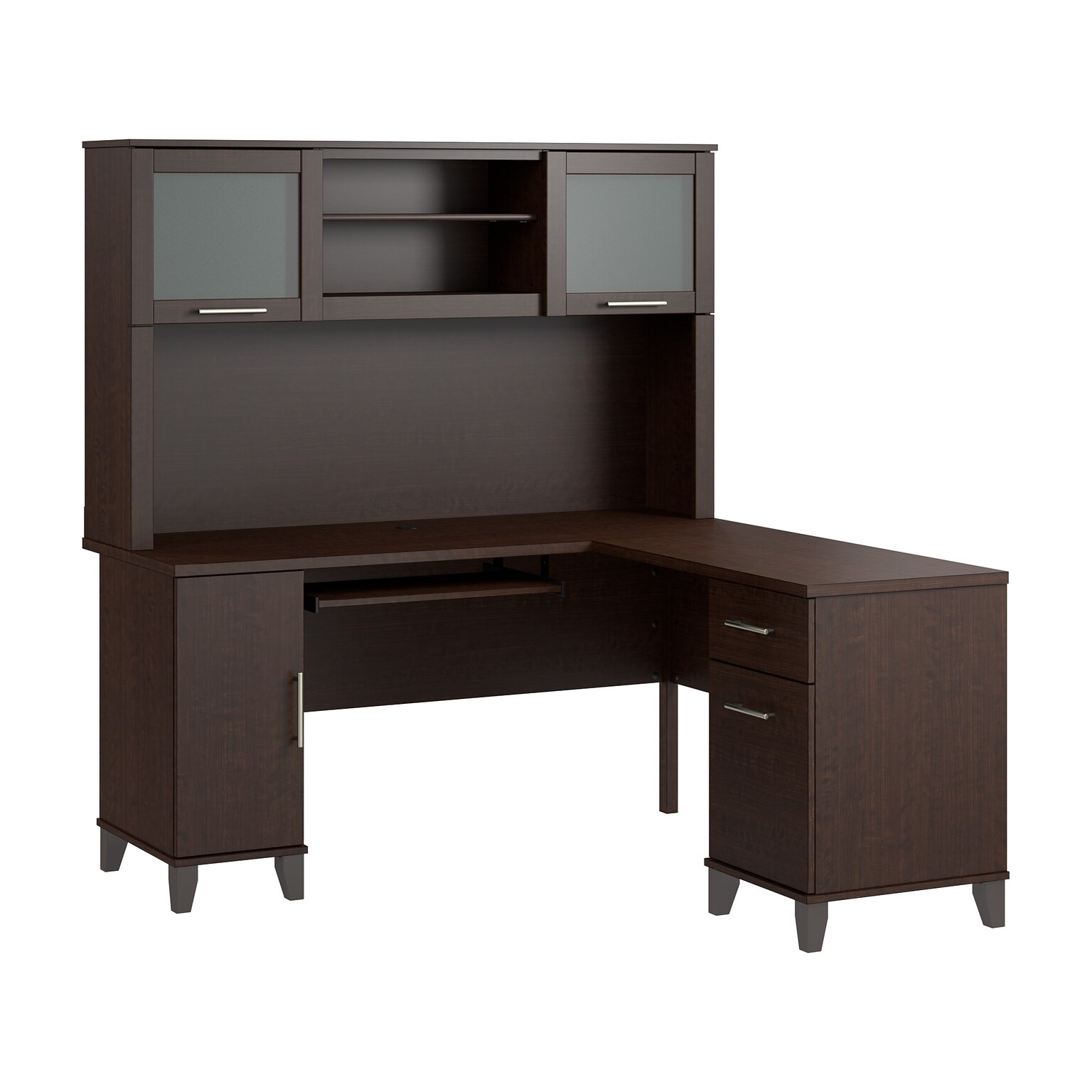 Bush Home Somerset 60 W L Shaped Computer Desk with Hutch, Mocha Cherry (SET002MR)