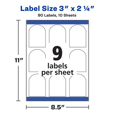 Avery Print-to-the-Edge Laser Arched Labels, 3" x 2 1/4", Textured White, 90 Labels/Pack (22809)