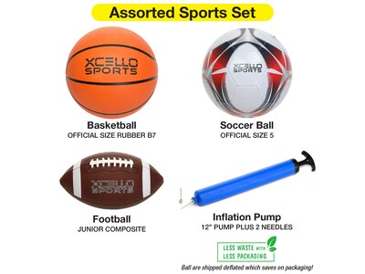 Xcello Sports Multisport 3-Ball Assortment Set, Assorted Colors (XS-SB-BB-JRFB-3)