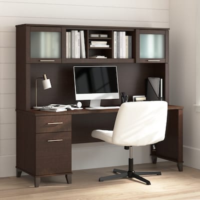 Bush Home Somerset 72W Office Desk with Drawers and Hutch, Mocha Cherry (SET018MR)