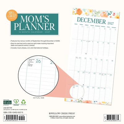 2027 Willow Creek Moms Planner Calendar 12 x 12 Monthly Wall Calendar, Assorted Colors (61275)