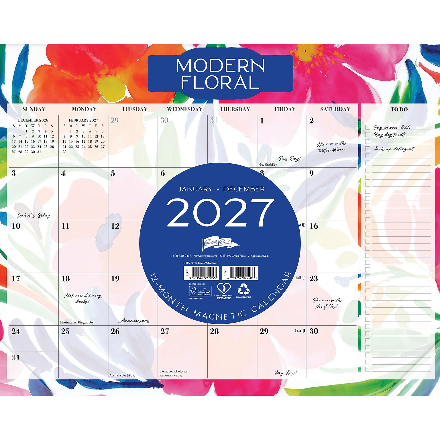 2027 Willow Creek 8 x 10 Monthly Wall Calendar, Assorted Colors (67055)