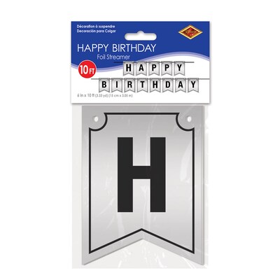 Beistle Foil Cardstock Happy Birthday Streamer, Silver, 3/Pack (53443)