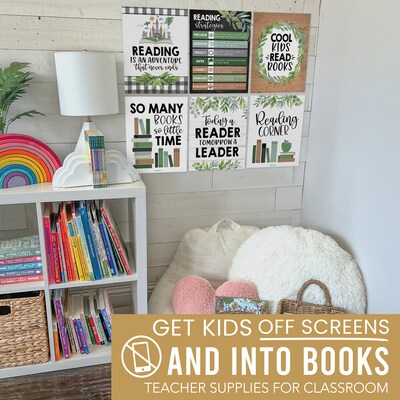 Hadley Designs 11" x 14" Farmhouse Greenery Reading Posters For Classroom Library Decor, 6/Set (HDDX004A2EQ5P)