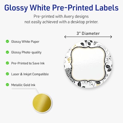 Avery Round Laser/Inkjet Multipurpose Labels, 3, White, 60/Pack (19479371042)