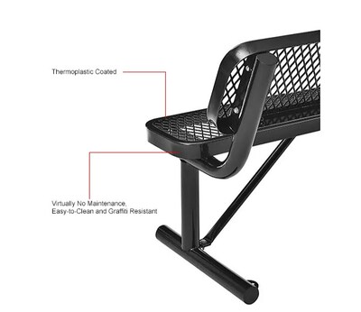 Global Industrial 4' Outdoor Steel Bench w/ Backrest, Expanded Metal, Black (695743BK)
