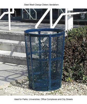 Global Industrial Outdoor Steel Mesh Corrosion-Resistant Trash Can, 48 Gallon, Blue (237634BL)