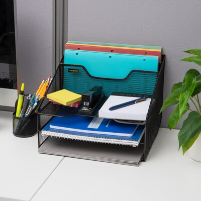 Mind Reader Metal Desktop Organizer Vertical File Holder Paper Letter Tray, Black (MESHBOX5-BLK)