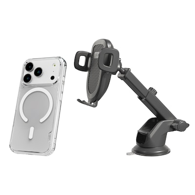TUFF8 MagSafe Phone Case for iPhone 18 Pro with XYST Extendable Dash Mount, Clear/Black (KITLIBBWR18PR11)