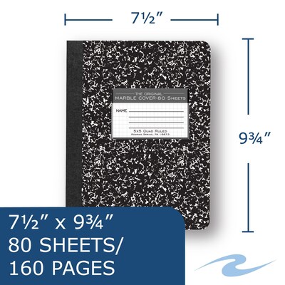 Roaring Spring Paper Products 1-Subject Composition Notebooks, 7.5" x 9.75", Graph Ruled, 80 Sheets, Black, 48/Case (77227CS)