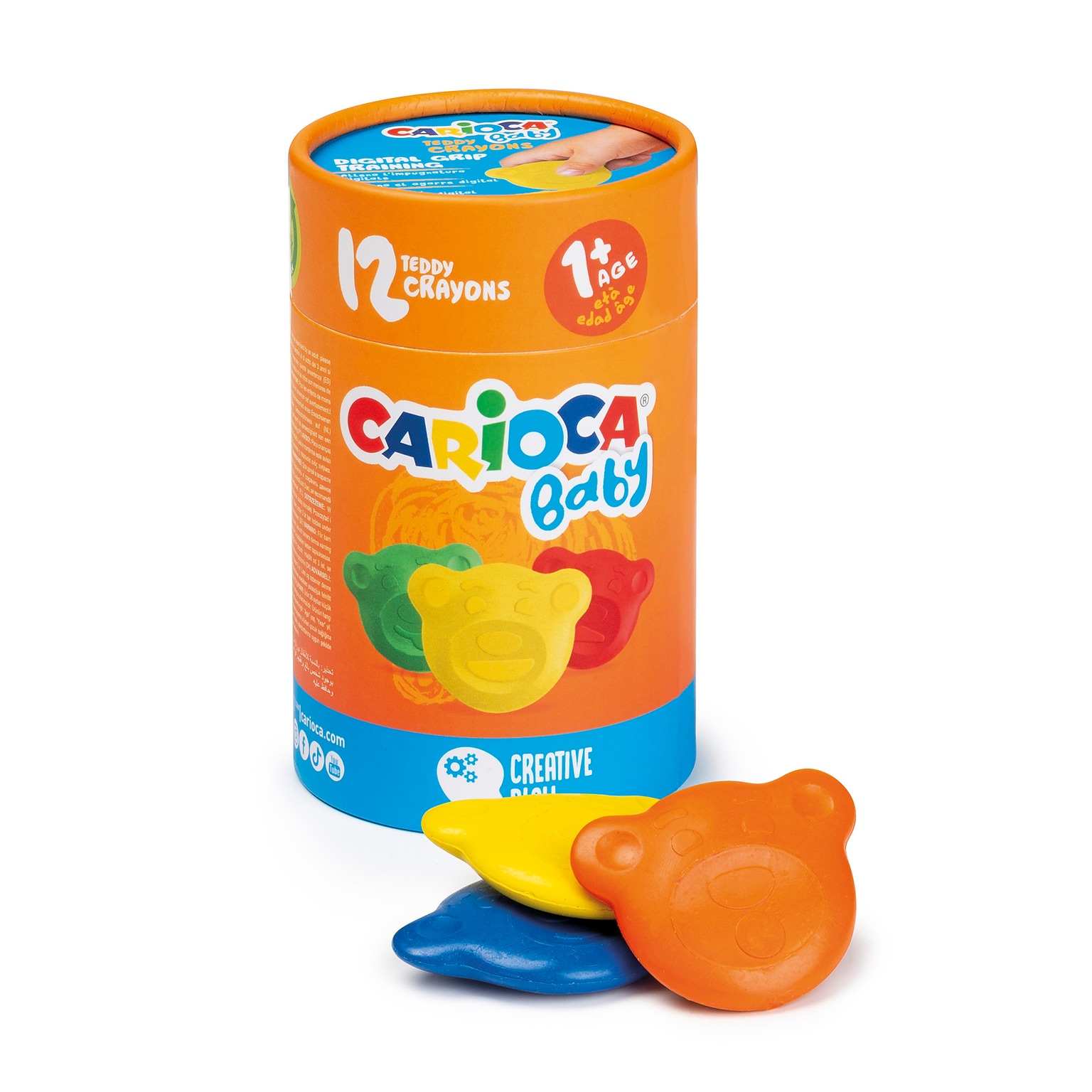 CARIOCA Baby Teddy Palm Crayons, Assorted Colors, 12/Set (CRA43957)