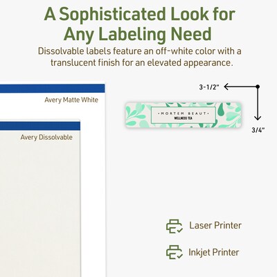 Avery Dissolvable Rectangle Multipurpose Labels, 0.75" x 3.5", Off-white, 100/Pack (94217)