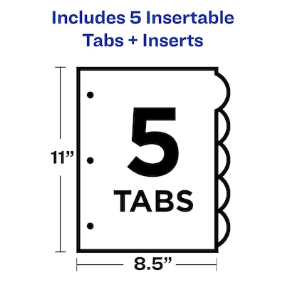 Avery Style Edge Insertable Plastic Dividers, 5 Tabs, Assorted Colors (11200)