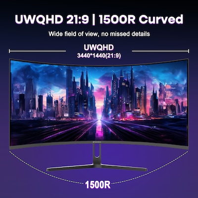 Sansui 34" Curved WQHD 165Hz LED AMD FreeSync Gaming Monitor, HDR, Black (SG34C5QK)