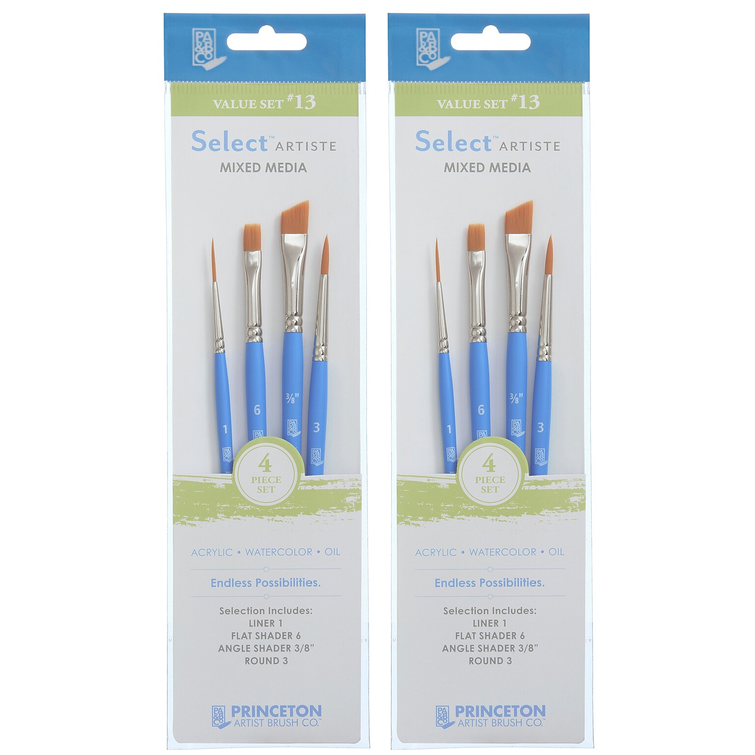 Princeton Select Artiste Mixed Media Synthetic Brush Set No. 13, 4/Set, 2 Sets/Bundle (PBXP3750SET113-2)