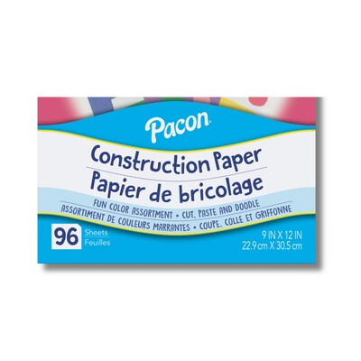 Pacon Construction Paper 9 x 12 Construction Paper, Assorted Colors, 96 Sheets/Pack, 3 Packs/Bundl