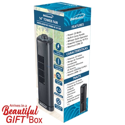 Brentwood 14-inch 3-Speed Oscillating Tower Fan, Black (BTWF14TBK)