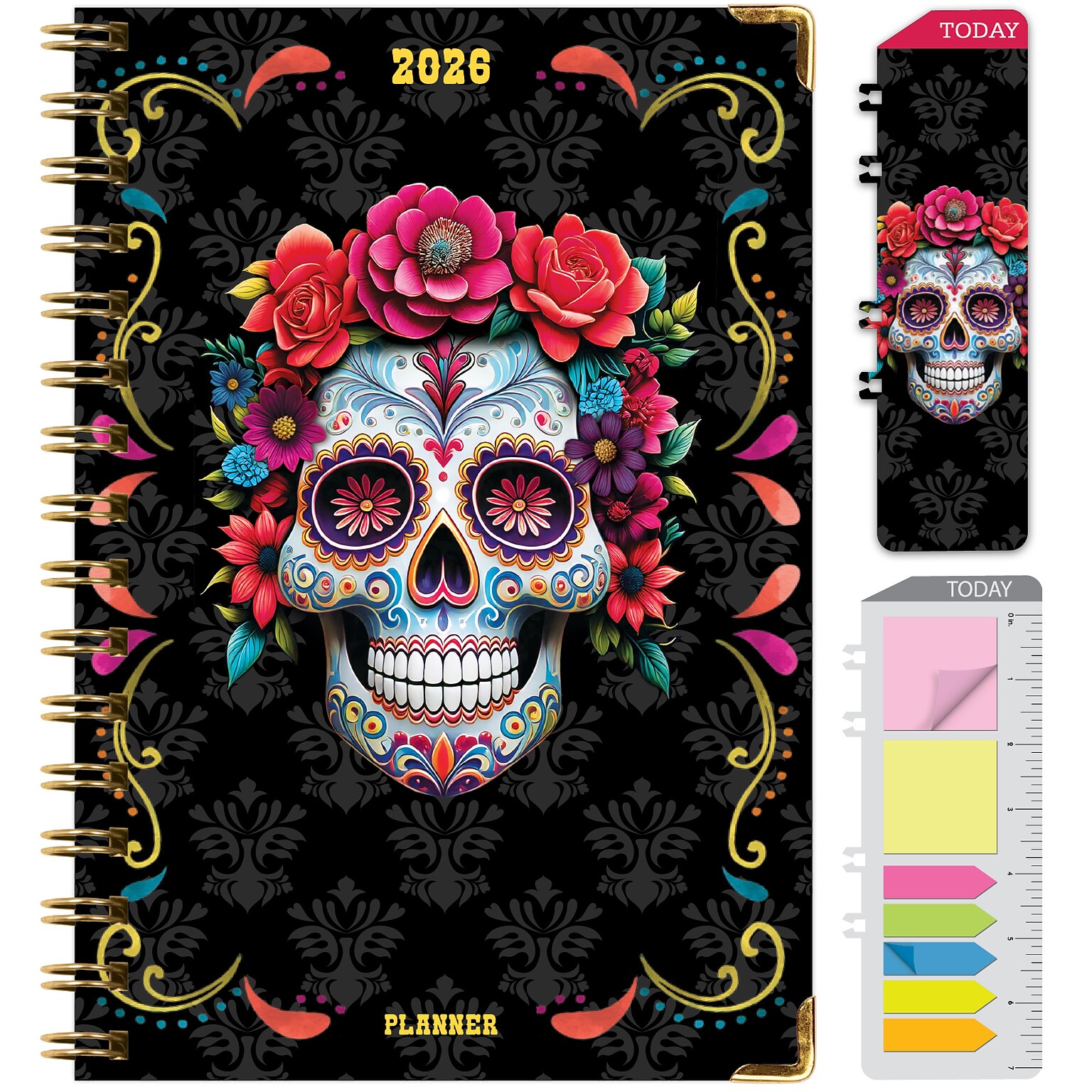 2026 Global Printed Products 5.5 x 8 Weekly & Monthly Planner, Paperboard Cover, Sugar Skull (FSHN-CY26-58-48)