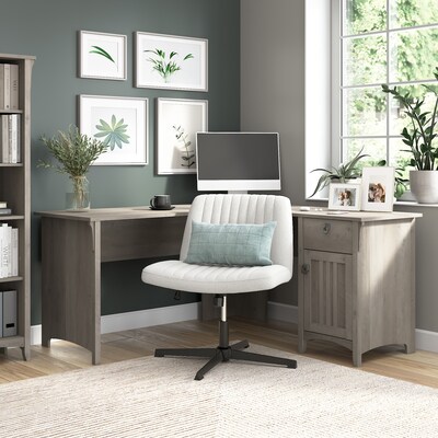 Bush Furniture Salinas 60"W L Shaped Desk with Storage, Driftwood Gray (SAD160DG-03)