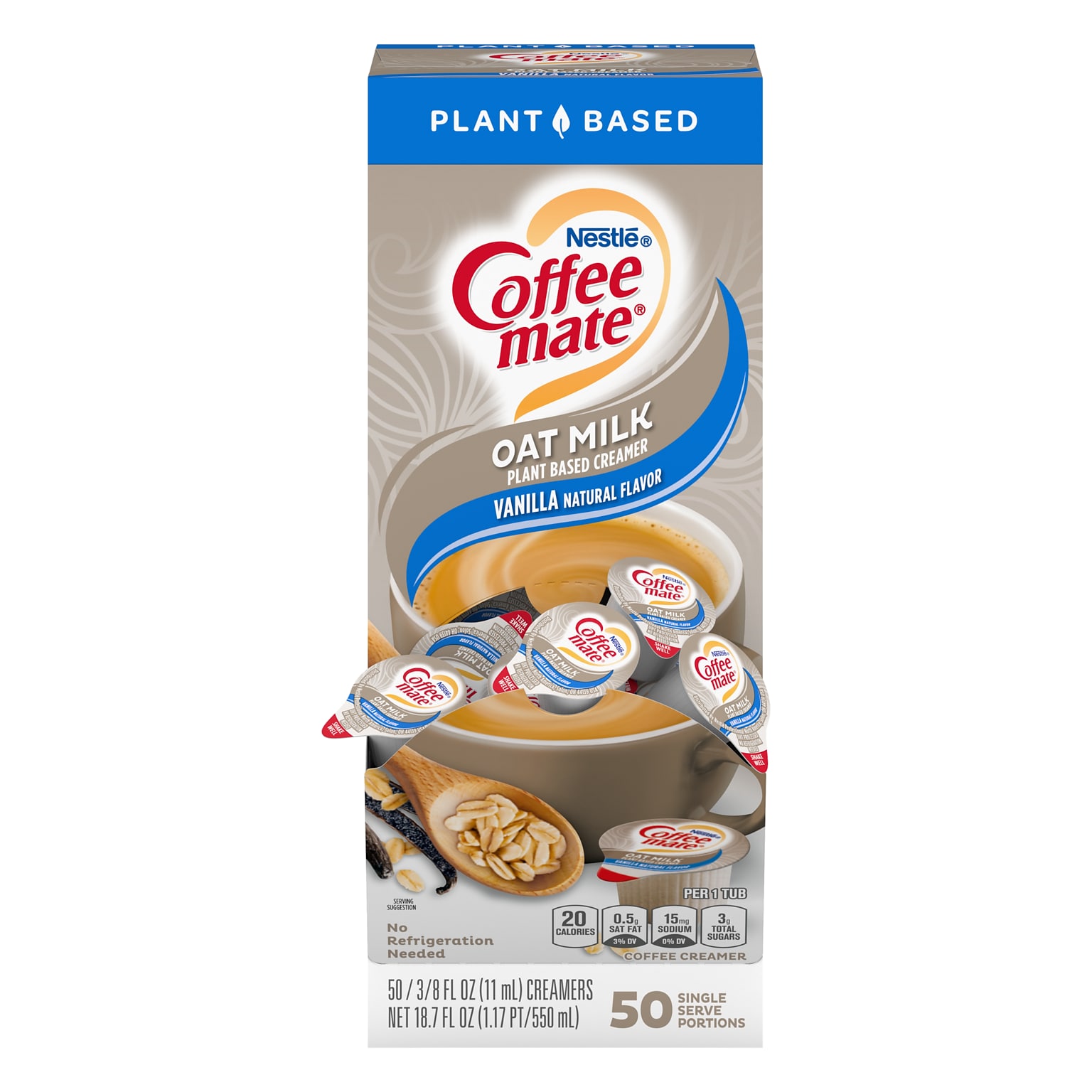 Coffee mate Oat Milk Liquid Creamer Singles, Plant-Based, 0.38 oz., 50/Box (NES19891)