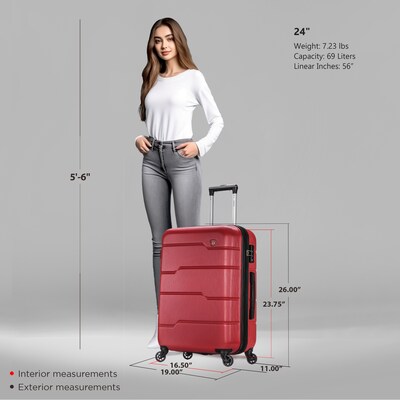 DUKAP Rodez 24 Hardside Suitcase, 4-Wheeled Spinner, TSA Checkpoint Friendly, Red (DKROD00M-RED)