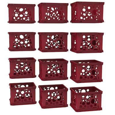 Storex Polypropylene/PP Mini Crate, 9 x 7.75 x 6, Red, 12/Pack (STX61593U12S)