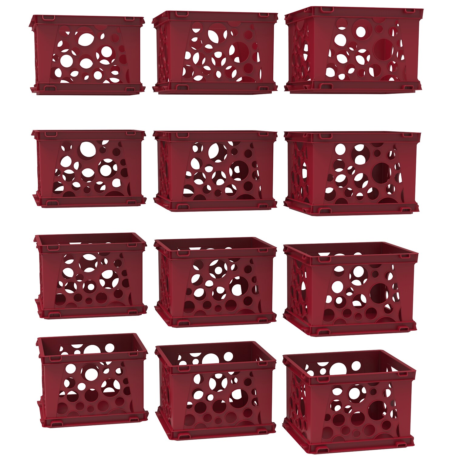 Storex Polypropylene/PP Mini Crate, 9 x 7.75 x 6, Red, 12/Pack (STX61593U12S)