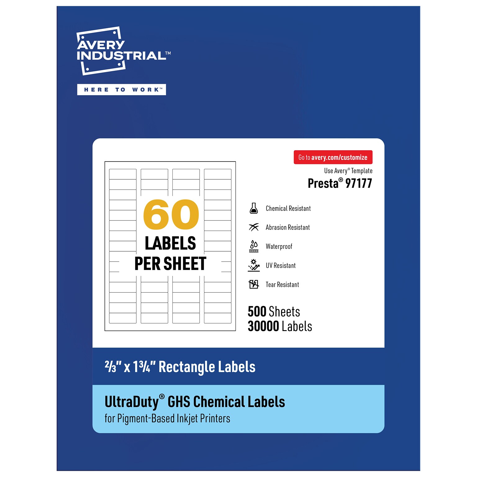 Avery UltraDuty Rectangle Multipurpose Labels, 2/3 x 1-3/4, White, 30000/Box  (97177)