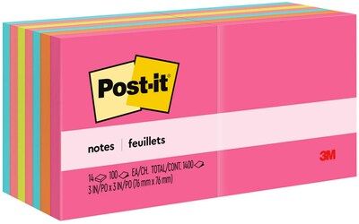 Post-it Notes, 3 x 3, Poptimistic Collection, 100 Sheet/Pad, 14 Pads/Pack (65414AN)