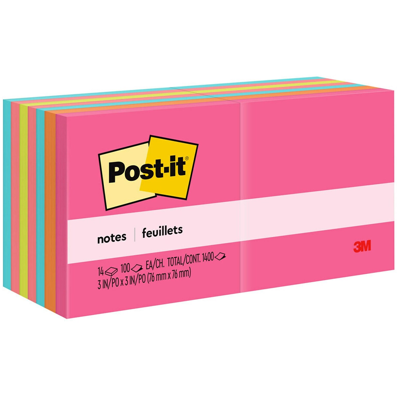 Post-it Notes, 3 x 3, Poptimistic Collection, 100 Sheet/Pad, 14 Pads/Pack (65414AN)