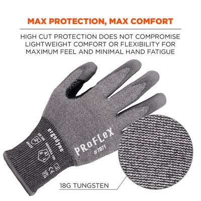 Ergodyne ProFlex 7071 PU Coated Cut-Resistant Gloves, ANSI A7, Gray, Small, 12 Pair (18062)