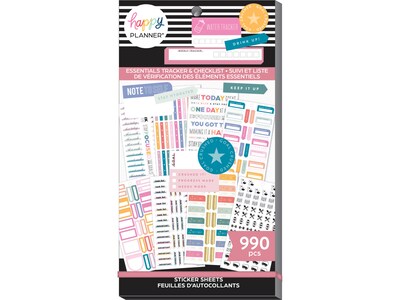 The Happy Planner Essentials Tracker & Checklist Classic Stickers, Assorted Colors, 990/Pack (SVP130-151)