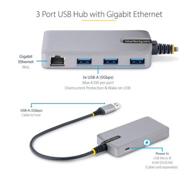 StarTech 4-Port USB 3.0 Hub, Gray (5G3AGBB-USB-A-HUB)