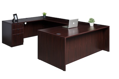 Boss Office Products 71 U-Shaped Desk with File Pedestal, Mahogany (GROUPA3-M)