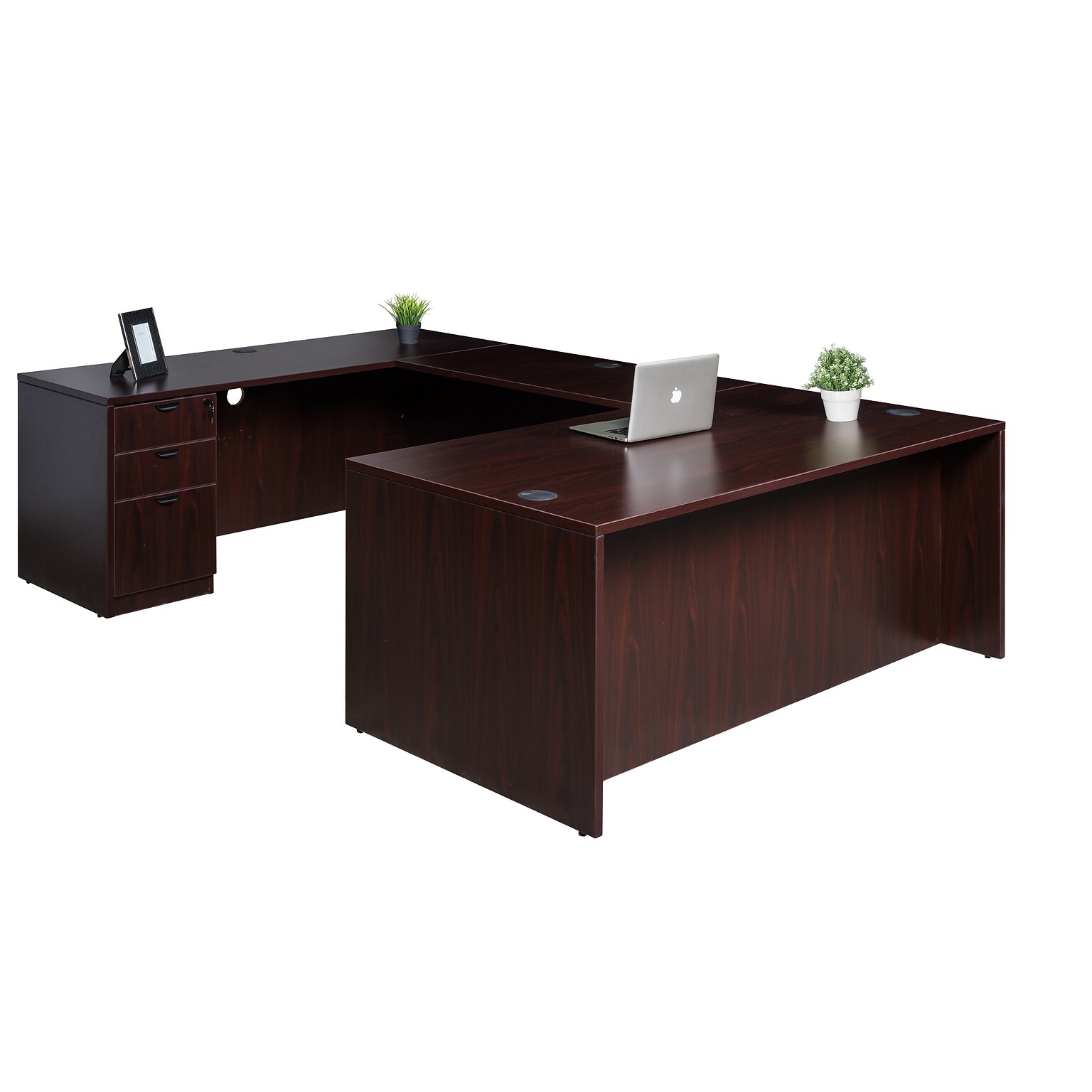 Boss Office Products 71 U-Shaped Desk with File Pedestal, Mahogany (GROUPA3-M)