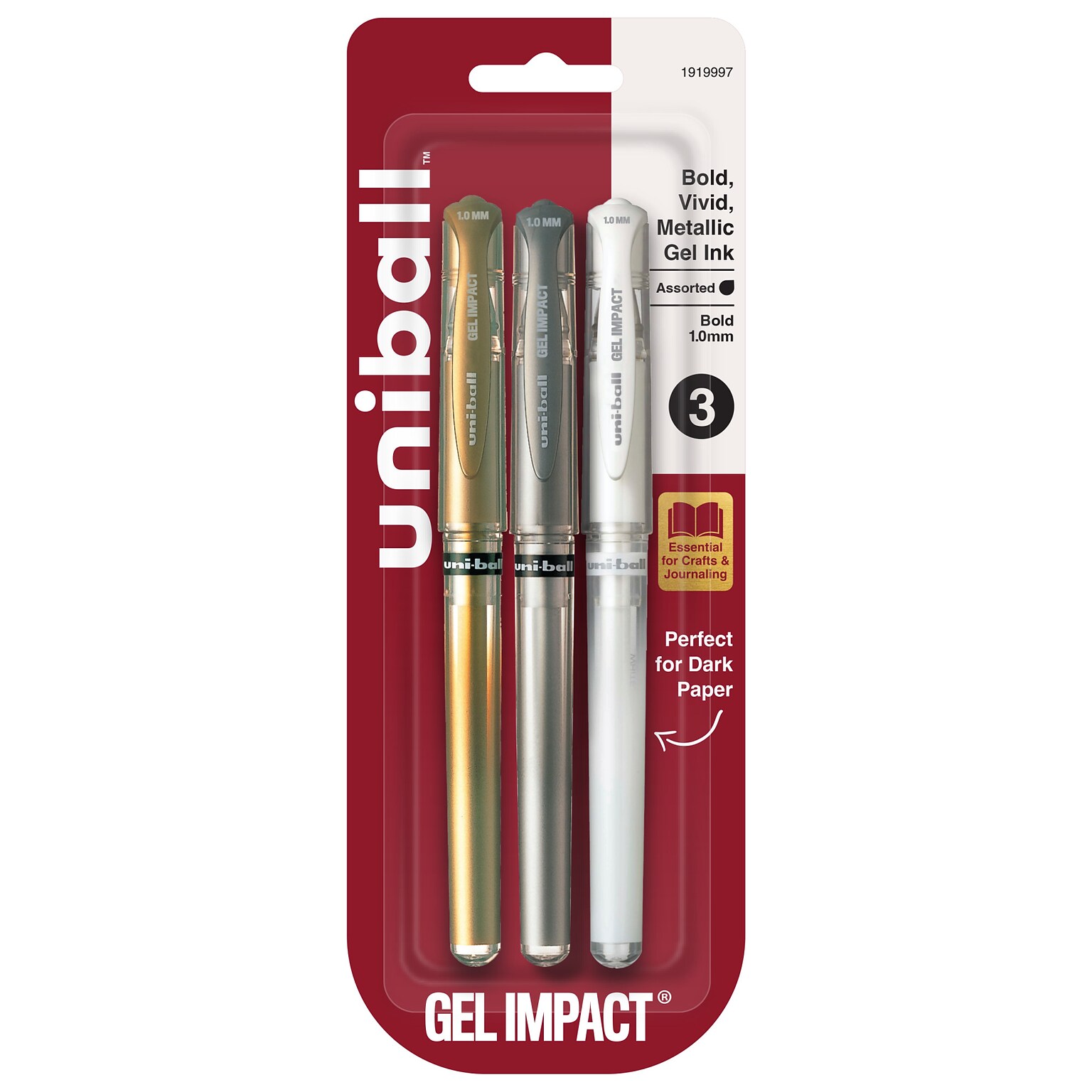 uni-ball Signo Gel Impact Retractable Gel Pen, Bold Point, 1.0mm, Assorted Ink, 3/Pack (1919997)