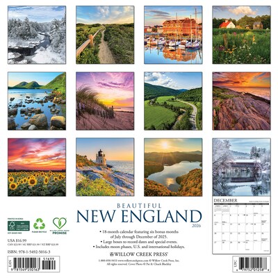 2026 Willow Creek Beautiful New England 12 x 12 Monthly Wall Calendar (50163)