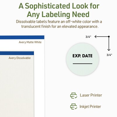 Avery Dissolvable Circle Multipurpose Labels, 0.75" Dia., Off-white, 2000/Pack (94504)
