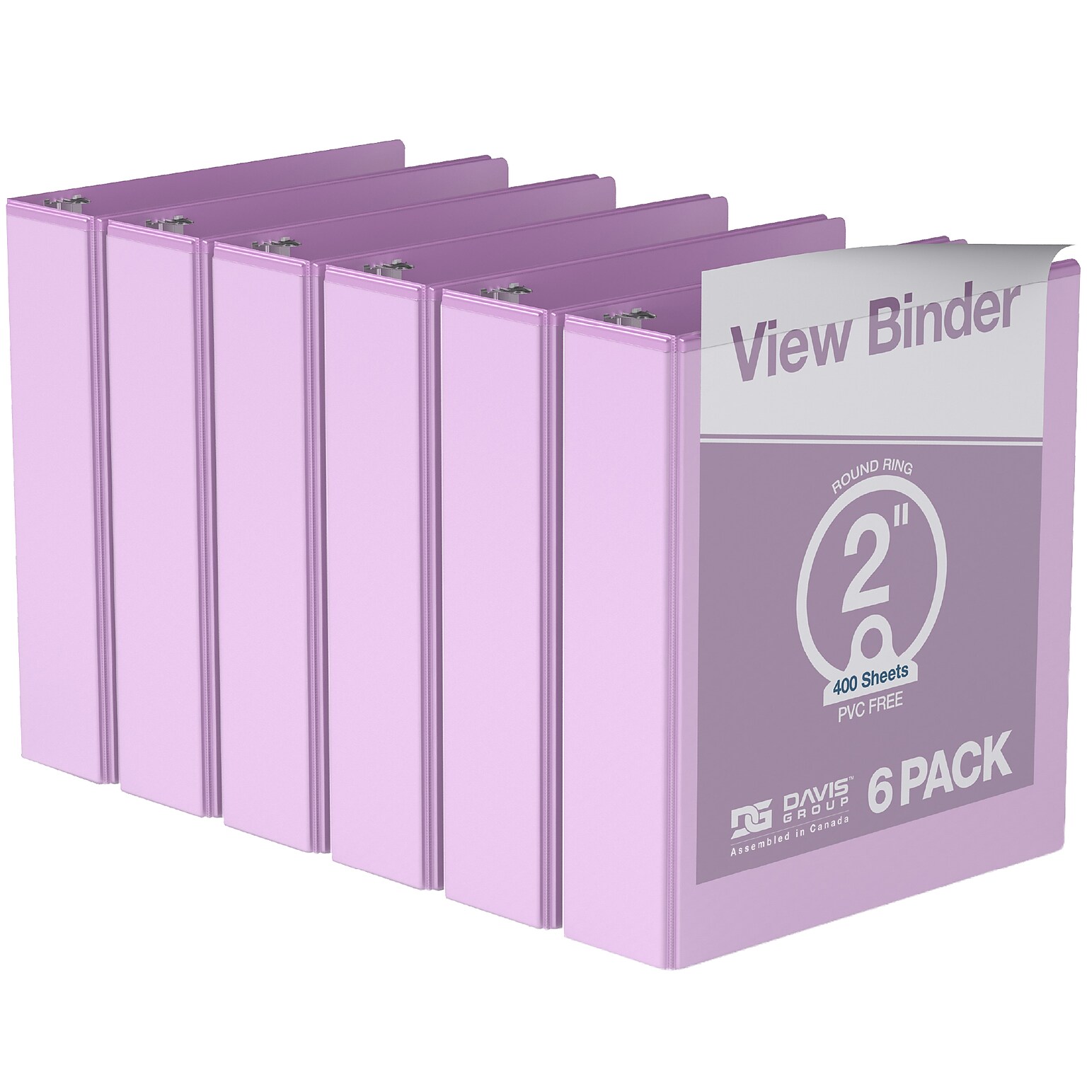 Davis Group Standard View 2 3-Ring Binders, Lavender, 6/Pack (7413-13-06)