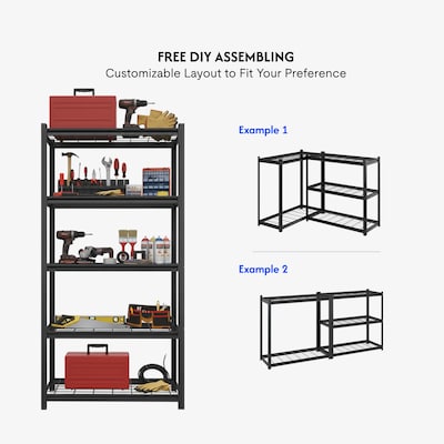 FlexiSpot 5-Shelf Metal Light Duty Wire Storage Shelving, 72" x 36" x 16", Black (CJ017-DK)