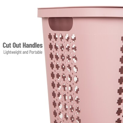 Mind Reader Slim Tapered Hamper with Lid, Plastic, Pink (SWHAMP50-PNK)