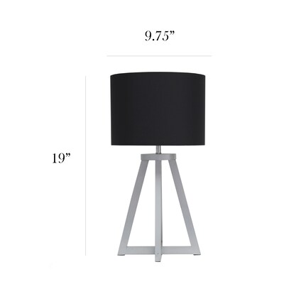 Simple Designs Interlocked Triangular Gray Wood Table Lamp with Black Fabric Shade (LT1069-GYB)