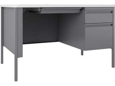 Hirsh 48W Single-Pedestal Teachers Desk, Platinum/White (22643)