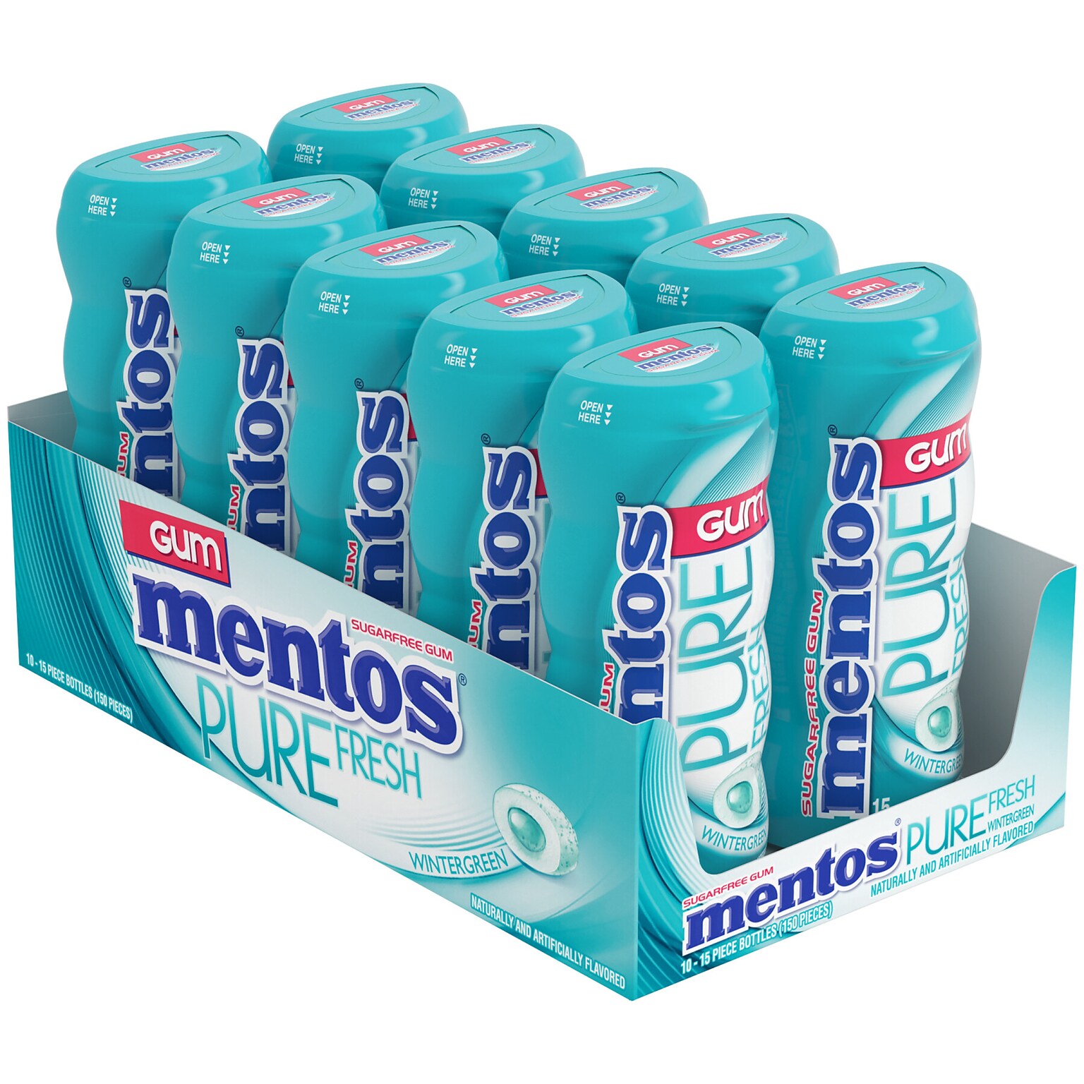 Mentos Pure Fresh Sugar Free Wintergreen Gum, 10 Packs/Box (VAM1463621)