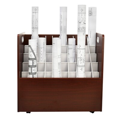 AdirOffice 50-Slot Mobile Roll File, 28.5"H x 30"W x 15.75"D, Mahogany (626-MA-2PK)
