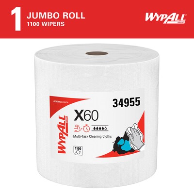 WypAll GeneralClean X60 Nylon Cleaning Wipers, 13.4 x 12.5, White, 1100 Sheets/Roll, 1100 Wipers/B