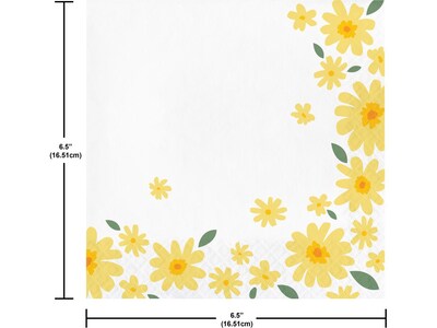 Creative Converting Sweet Daisy Party Napkin, White/Yellow, 48/Pack (DTC372465NAP)