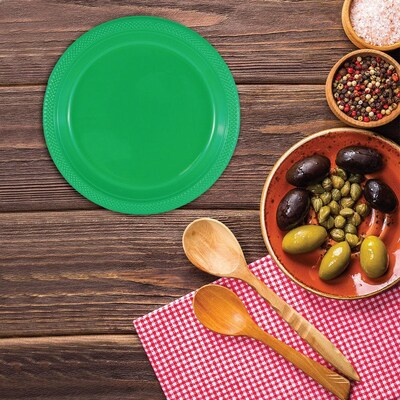 JAM Paper 9" Plastic Plates, Green, 80/Pack (255328197G)