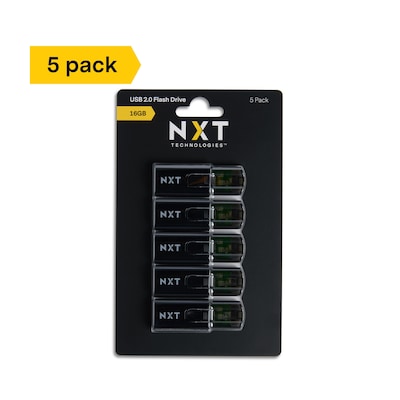 NXT Technologies™ 16GB USB 2.0 Type-A Flash Drive, Black, 5/Pack (NX61134)