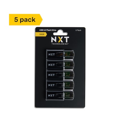 NXT Technologies 16GB USB 2.0 Type-A Flash Drive, Black, 5/Pack (NX61134)